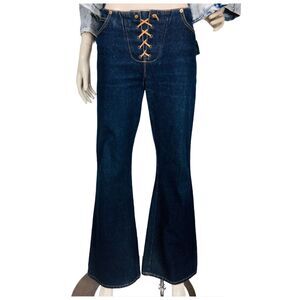Vintage 90s Y2K Jordache Denim Laced Waist Bell Flare Jeans Women's Size 10/12